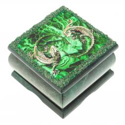 Шкатулка из змеевика с иллюстрацией "Пара ящериц" 10х10х6,5 см