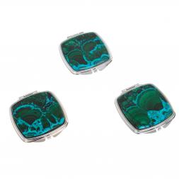 Зеркальце карманное складное из малахита с хризоколлой цвет серебро