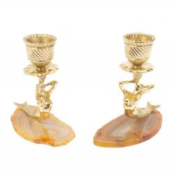 Подсвечники &amp;quot;Русалка&amp;quot; из камня агат с бронзой пара