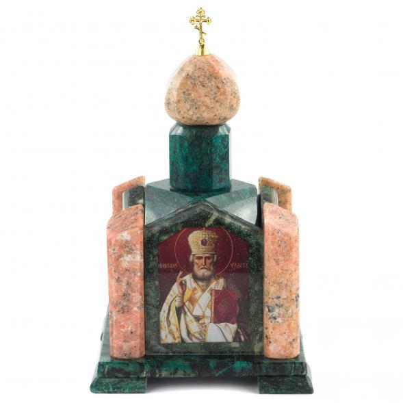 Шкатулка &amp;quot;Часовня&amp;quot; змеевик мрамор 14х14х24 см 120503