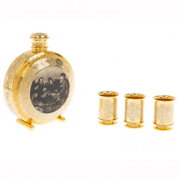 Набор фляжка с тремя стопками &amp;quot;Охотники&amp;quot; Златоуст 123277