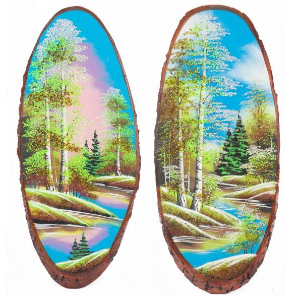 Панно на срезе дерева &amp;quot;Весна&amp;quot; вертикальное 70-75 см каменная крошка 111068