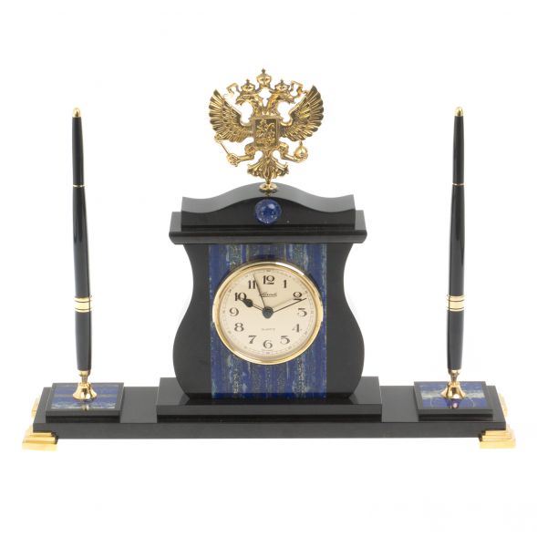 Настольные часы &amp;quot;Герб России&amp;quot; с ручками из лазурита 127531