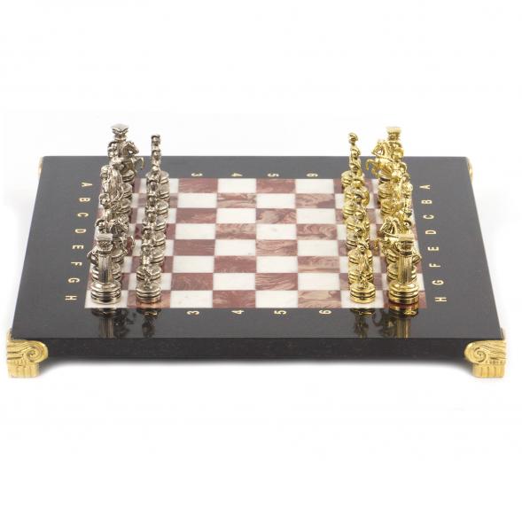 Шахматный набор &amp;quot;Римляне&amp;quot; доска 28х28 см мрамор и лемезит фигуры цвет золото-серебро 119368