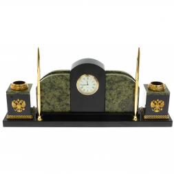 Настольный письменный набор с символикой России, камень змеевик