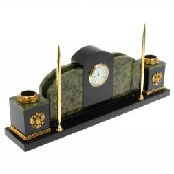 Настольный письменный набор с символикой России, камень змеевик