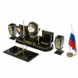 Письменный набор &amp;quot;Престиж&amp;quot; с символикой России камень змеевик