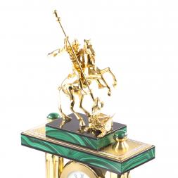 Каминные часы "Святой Георгий" из малахита и бронзы Златоуст