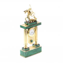 Каминные часы "Святой Георгий" из малахита и бронзы Златоуст