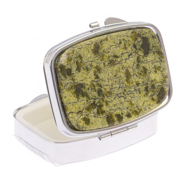 Таблетница на 2 отделения камень змеевик цвет серебро 125541