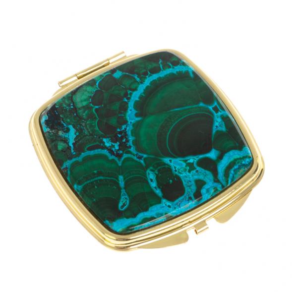 Зеркальце карманное складное из малахита с хризоколлой цвет золото 126747