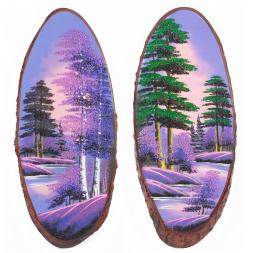 Панно на срезе дерева "Рассвет" вертикальное 70-75 см каменная крошка