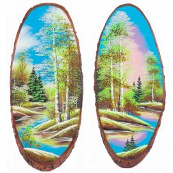 Панно на срезе дерева "Весна" вертикальное 40-45 см каменная крошка