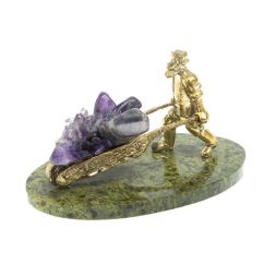 Статуэтка &amp;quot;Старатель с тачкой&amp;quot; бронза / змеевик / аметист