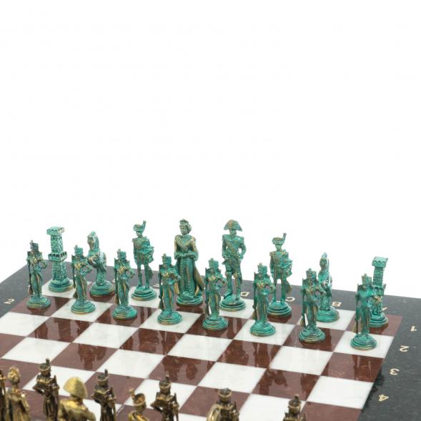 Шахматы &amp;quot;Отечественная война 1812 г. &amp;quot; фигуры бронза / патина 40х40 см мрамор лемезит 128398
