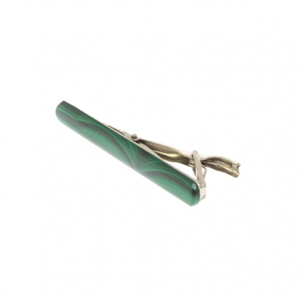 Набор запонки восьмиугольные и зажим для галстука камень малахит 128844