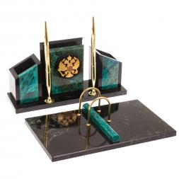 Письменный набор &amp;quot;Канцелярский&amp;quot; с гербом камень змеевик