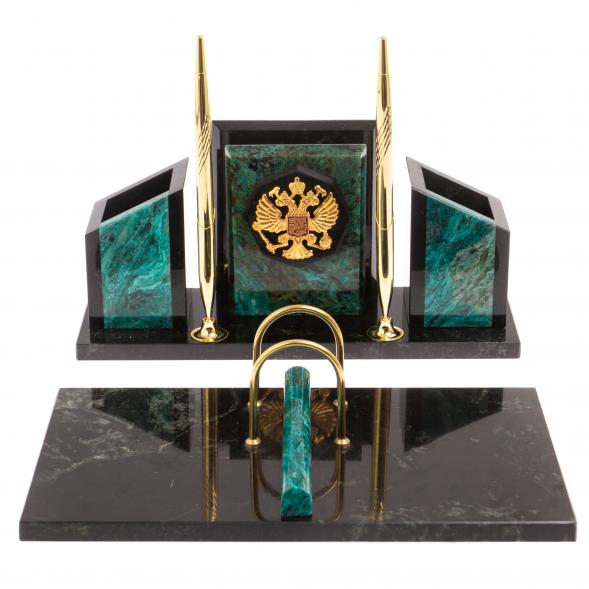 Письменный набор &amp;quot;Канцелярский&amp;quot; с гербом камень змеевик 126525