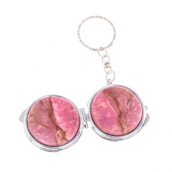 Складное зеркало брелок из родонита круглое 126601