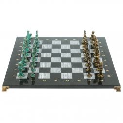 Шахматы "Отечественная война 1812 г. " фигуры бронза / патина 40х40 см серый мрамор