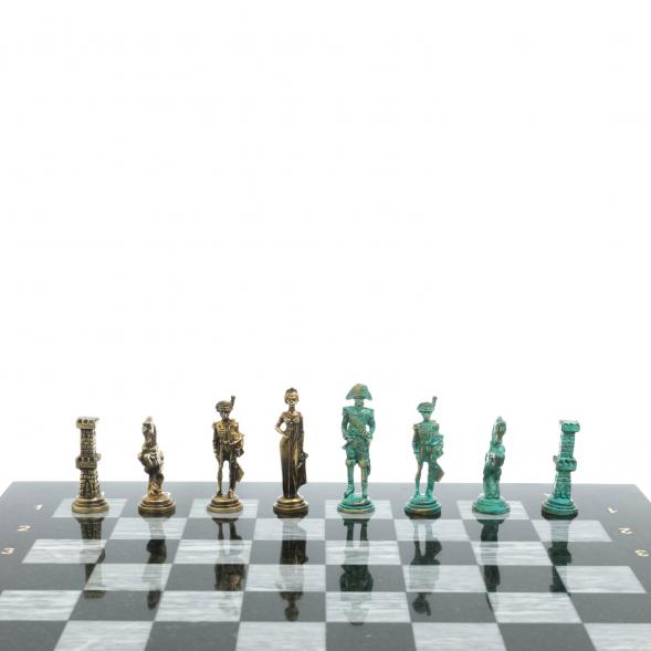 Шахматы &amp;quot;Отечественная война 1812 г. &amp;quot; фигуры бронза / патина 40х40 см серый мрамор 128399