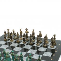 Шахматы "Отечественная война 1812 г. " фигуры бронза / патина 40х40 см серый мрамор