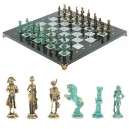 Шахматы "Отечественная война 1812 г. " фигуры бронза / патина 40х40 см серый мрамор