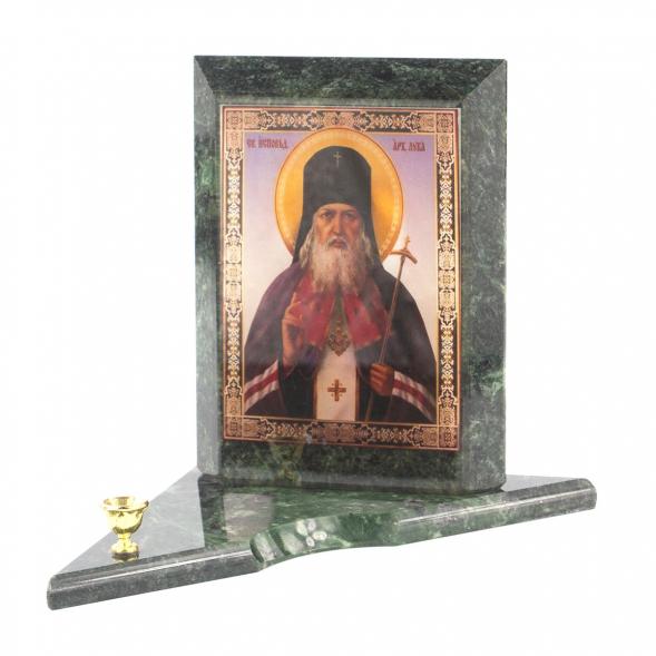 Икона с подсвечником Святой Лука средняя из змеевика 12х12х13 см 119748