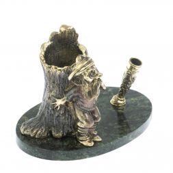 Карандашница &amp;quot;Гном у пня&amp;quot; бронза змеевик 14,5х9,5х10 см