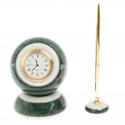 Настольные часы &amp;quot;Шар Антистресс&amp;quot; из змеевика 10,5 см с ручкой