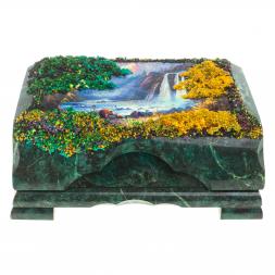 Шкатулка с рисунком &amp;quot;Водопад&amp;quot; змеевик 21х12х8,5 см ПЗ