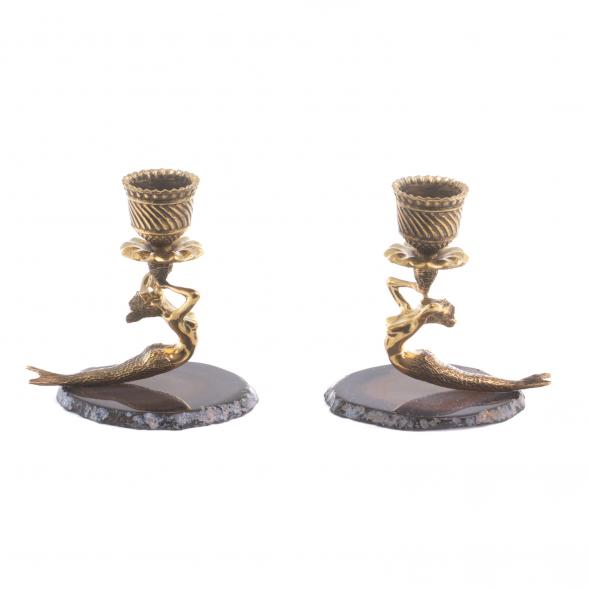 Подсвечники &amp;quot;Русалка&amp;quot; из камня серый агат с бронзой пара 124330