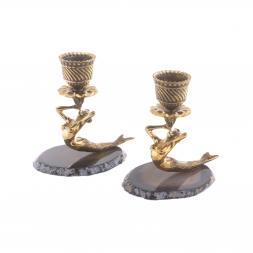 Подсвечники &amp;quot;Русалка&amp;quot; из камня серый агат с бронзой пара