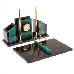 Письменный набор &amp;quot;Канцелярский&amp;quot; с часами змеевик
