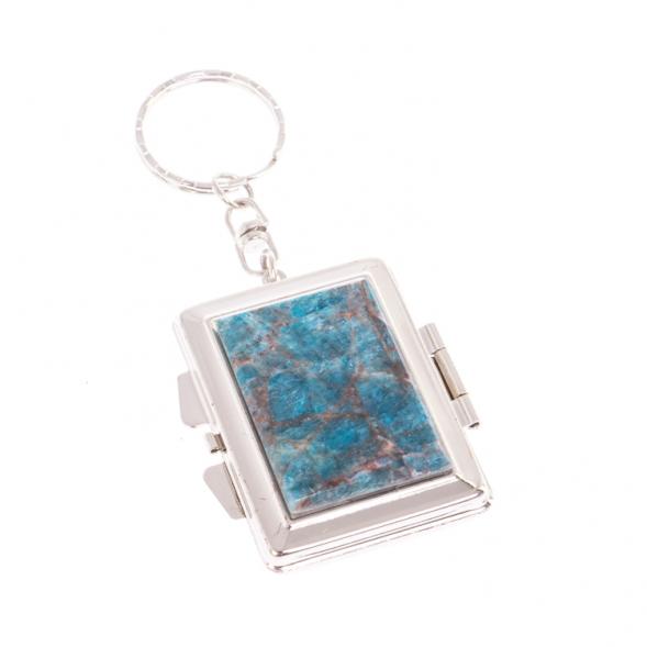 Складное зеркало брелок голубой апатит прямоугольное 126602