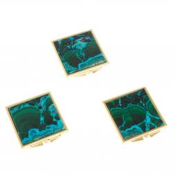 Зеркало квадратное карманное из малахита с хризоколлой цвет золото