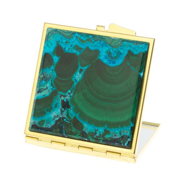 Зеркало квадратное карманное из малахита с хризоколлой цвет золото 126749
