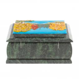 Шкатулка с рисунком "Осень" из змеевика 16х12х7,5 см