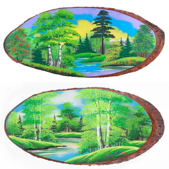 Панно на срезе дерева &amp;quot;Лето&amp;quot; горизонтальное 50-55 см каменная крошка 112512