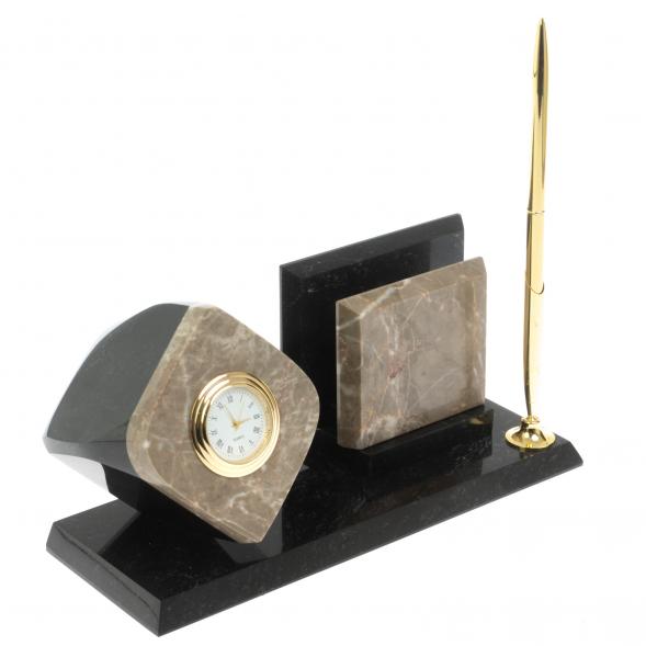 Мини набор Куб с визитницей из бежевого мрамора 127632