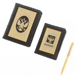 Подарочный набор &amp;quot;Держава&amp;quot; обложка для паспорта, ежедневник и ручка с гравюрой