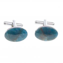 Запонки камень голубой апатит овальные