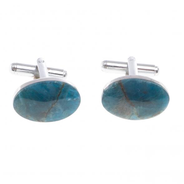 Запонки камень голубой апатит овальные 124412