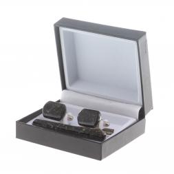 Набор запонки закругленные  и зажим для галстука камень мусковит