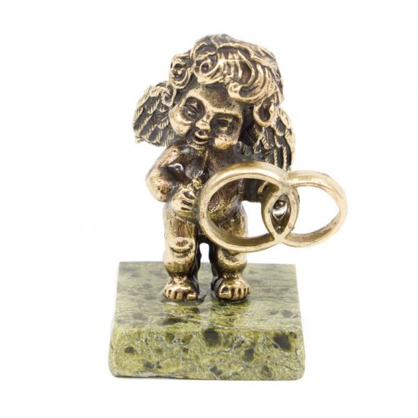 Статуэтка &amp;quot;Ангелочек с кольцами&amp;quot; бронза змеевик 116385