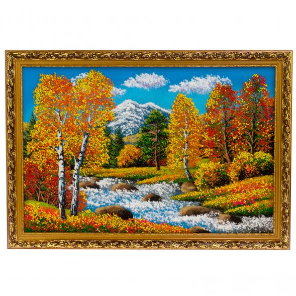 Картина &amp;quot;Осенний пейзаж&amp;quot; багет бронза 66х46 см, каменная крошка 126009