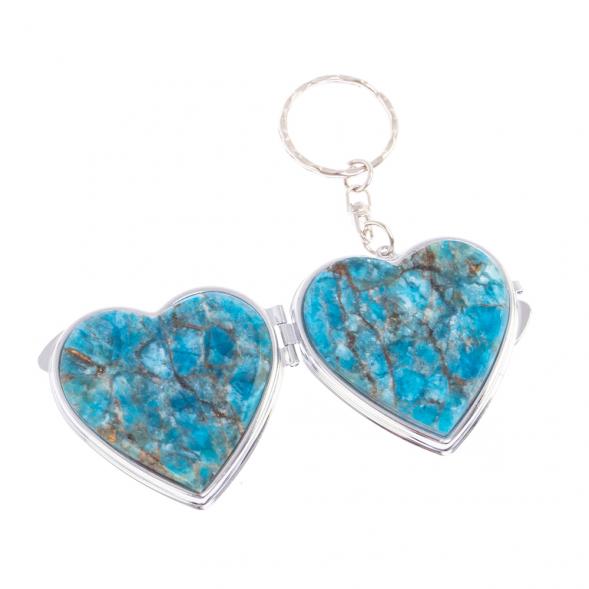 Складное зеркало брелок голубой апатит сердце 126603