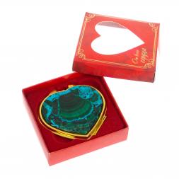 Зеркало карманное &amp;quot;Сердце&amp;quot; из малахита с хризоколлой цвет золото