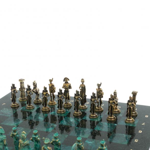 Шахматы &amp;quot;Отечественная война 1812 г. &amp;quot; фигуры бронза / патина 40х40 см змеевик 128401