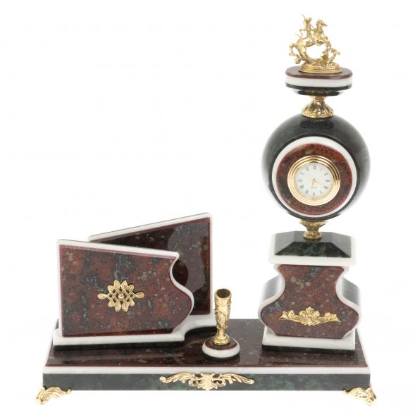 Письменный набор с визитницей &amp;quot;Георгий Победоносец&amp;quot; и змеевика и мрамора 129642